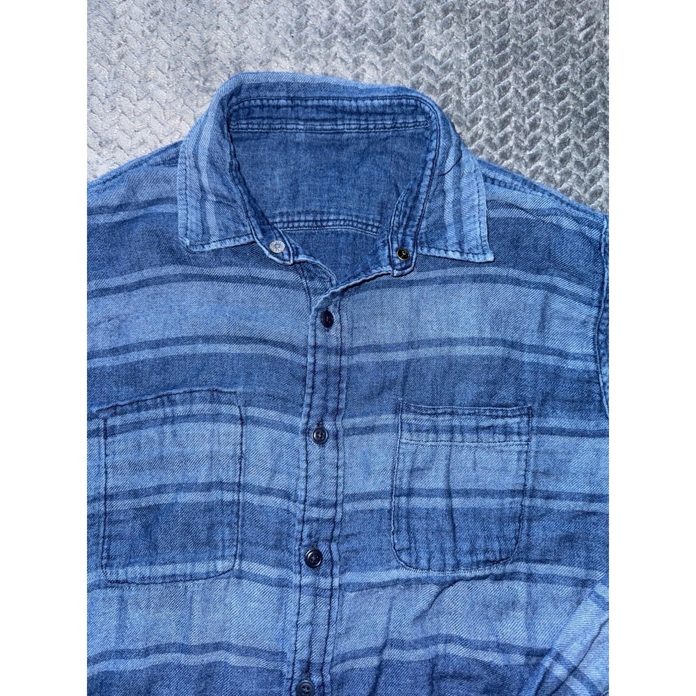 Faherty Mens Blue Knit Season Indigo Button Up Shirt Reversible Size Medium - Picture 7 of 11